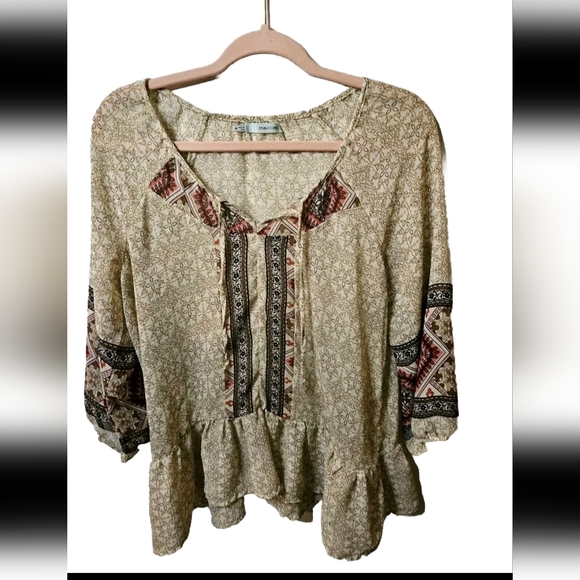 Maurices Womens Aztec Southwestern Style Semi Sheer Blouse - Picture 2 of 5